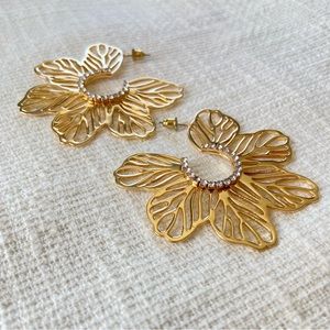Boho Gold-Toned 2.25" Tropical Flower Hoops with Cubic Zirconia Detail